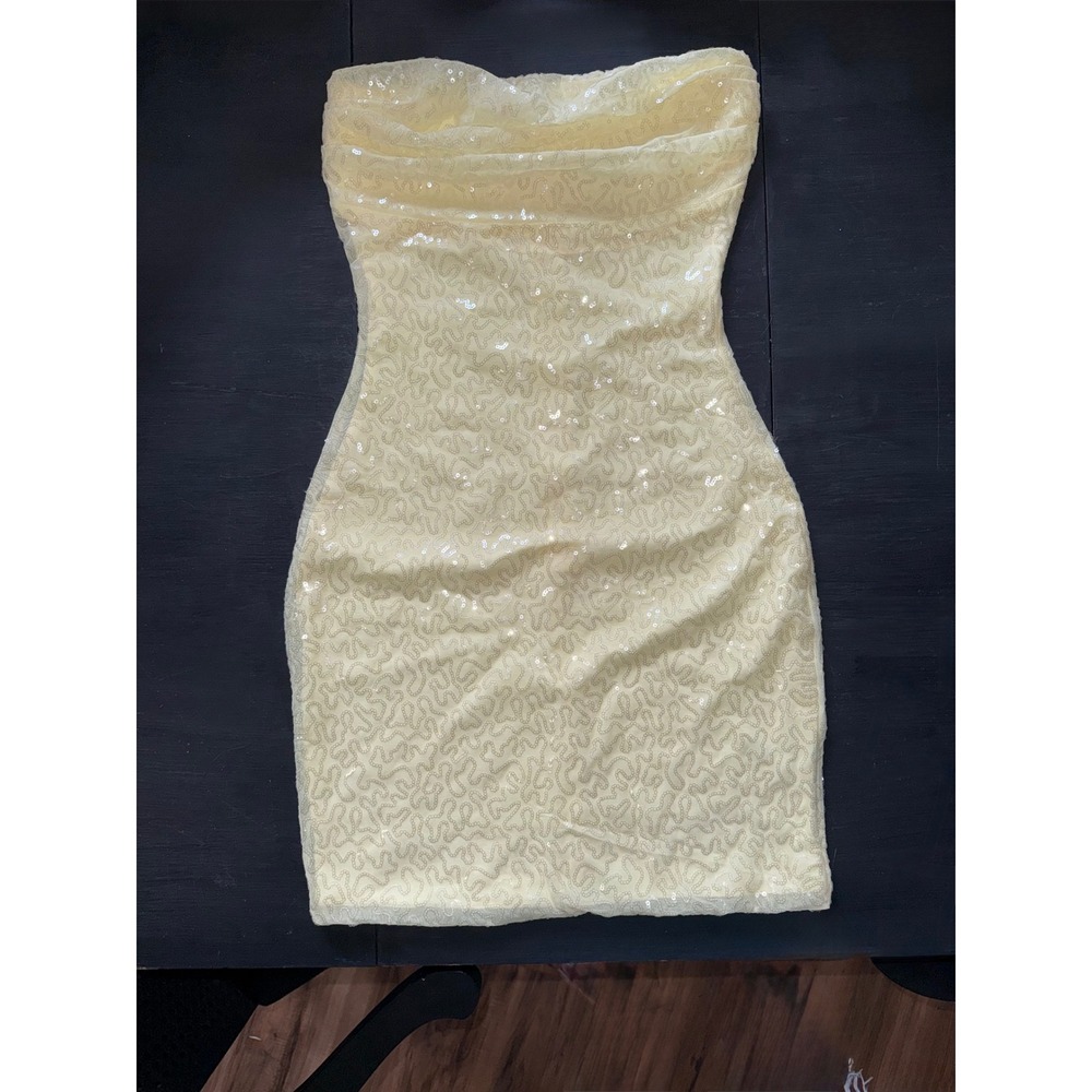 Windsor XS Light Yellow‎ mini strapless sequence Party dress. Formal or cocktail